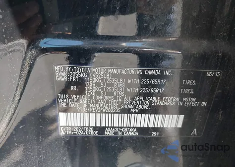 2015 Toyota Rav4 Le z USA, uszkodzony, nr VIN 2T3ZFREV2FW200235